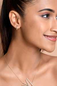Chunky <b>Hoop</b> <b>Earrings</b> Pave Minimalist Jewelry Custom 14K 18K <b>Solid</b> Gold Round Lab Grown Diamond Huggies Gifts For Women Wholesale - Product Image 3