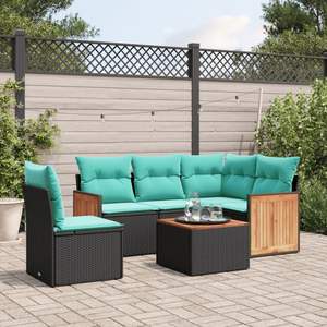 Juego de sofás de jardín de ratán sintético negro de 6 piezas con cojines, colección de muebles de patio - Product Image 1