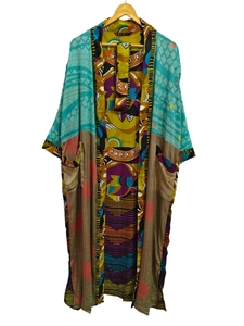 Robes kimono patchwork pour elle, vêtements de nuit, robe longue, kimono en soie sari recyclée vintage indienne fait main - Product Image 5