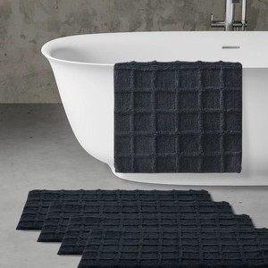 Dark Blue Rectangular Bath <b>Mat</b> With Grid Pattern Soft Non <b>Slip</b> Surface For Bathroom Use - Product Image 5