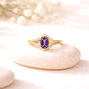 <b>Emerald</b> Cut Amethyst <b>Ring</b> Split Shank February Birthstone <b>Ring</b> Natural Amethyst Promise <b>Ring</b> 925 Sterling <b>Silver</b> 18K Gold Filled - Product Image 5