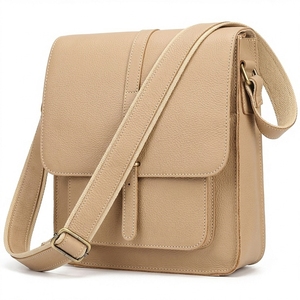 Genuine Leather Custom Men's White Messenger <b>Shoulder</b> <b>Bag</b> Crossbody Handbag with Pocket Waterproof Buckle Closure <b>Small</b> Size - Product Image 1