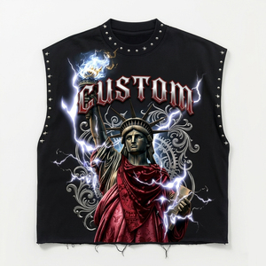 เสื้อกล้ามพิมพ์ลายกราฟิกสไตล์วินเทจ ผ้าเจอร์ซีย์คอตตอน 100% เนื้อหนา สำหรับขายส่ง - Product Image 1