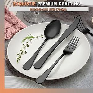 Ensemble de couverts en acier inoxydable de qualité alimentaire, couteaux à steak, ensemble de couverts noirs, collection de couverts de luxe - Product Image 4