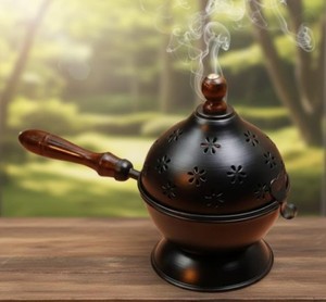 Handmade Metal Incense Burner with Wooden Handle | Decorative Aromatherapy Censer for Home Fragrance, Meditation & Yoga - Product Image 2