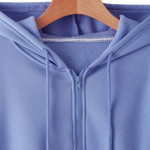 Sudadera con capucha corta Stitch Lab con cremallera, unisex, azul liso, informal, de punto, corte holgado, manga larga, poliéster, felpa francesa - Product Image 2