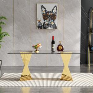 Tables de banquet rectangulaires pour événements, en acier inoxydable doré et verre trempé blanc, pour hôtels et réceptions de mariage - Product Image 2