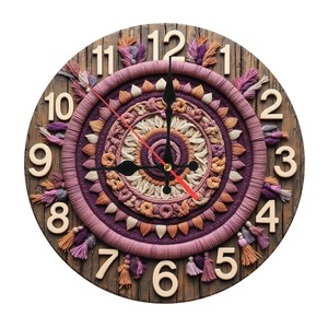 Pine Wood Round Bohemian Macram <b>Wall</b> <b>Clock</b> with Tassel Accents by Aqudus Saleem-Wholesale - Product Image 1