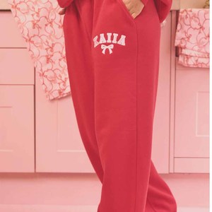 Women's <b>Red</b> Hooded Sweatshirt With <b>Bow</b> Print And Matching Joggers Loose Fit Casual Two Piece Set - Product Image 6