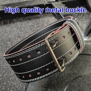 Men's Leather <b>Weight</b> Lifting <b>Belt</b> Adjustable Buckle Waist Support Strength <b>Training</b> Fitness Equipment Black with White Stitching - Product Image 5