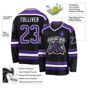 Maillot de hockey personnalisé noir, violet et blanc, sublimation, respirant, uniforme d'équipe, vêtements de sport cousus, entraînement, pour hommes, jeunes et adultes - Product Image 5