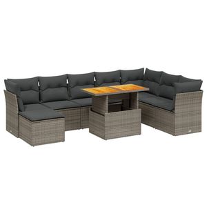 Set Divano da Giardino in Rattan Grigio con Cuscini, 6 Posti, Arredamento da Esterno Stile Contemporaneo - Product Image 2