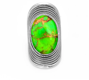 Green <b>Turquoise</b> Gemstone Vintage <b>Ring</b> 925 Silver Handmade Designer <b>Ring</b> For Her - Product Image 3