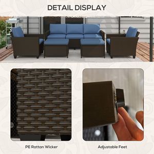 Set di mobili da giardino in 5 pezzi caffè profondo e Rattan divano a tre posti con poltrone e poggiapiedi per giardini - Product Image 6