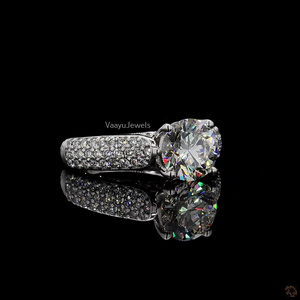 VaayuJewels Women's Round Brilliant Cut Diamond Engagement <b>Ring</b> Solid Gold Rhodium Plated Classic Style IGI Certified - Product Image 2