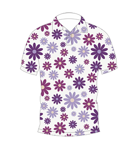 เสื้อโปโลพิมพ์ลายดอกไม้ลำลองสำหรับบุรุษแขนสั้นแฟชั่นฤดูร้อนคอปกสีม่วงลายดอกเดซี่ - Product Image 1