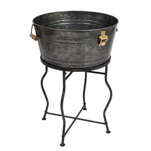 High Quality Galvanized Beverage Tub with Stand Iron Metal Ice Bucket Wholesale Wine Chiller Party <b>Drink</b> <b>Cooler</b> Tub In Low Price - Product Image 4