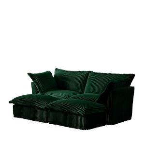 Divano a 2 Posti in Corduroy con Rivestimento Rimovibile, Oversize, per Soggiorno, con 2 Pouf, per Home Theater, Opzione Divano Letto - Product Image 5