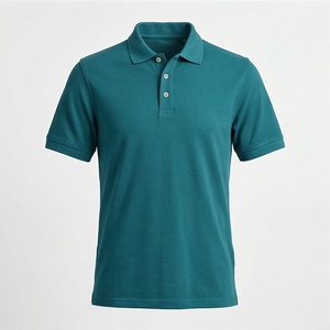Polo en piqué de coton à manches courtes pour homme, couleur turquoise, décontracté, respirant, tricot uni, coupe classique - Product Image 1