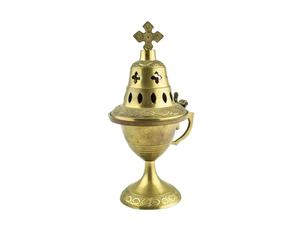 Brûleur d'encens en laiton pour décoration de mariage et de Noël, croix sur le dessus, style européen, aspect antique, diffuseur et brûleur d'arômes, cadeaux d'église - Product Image 1