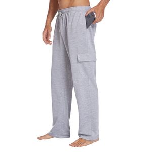 Light Grey <b>Open</b> <b>Hem</b> Men Plus Size <b>Joggers</b> Heavyweight Cotton Fleece Relaxed Fit Elastic Drawstring Athletic Track Pants - Product Image 1