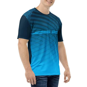 Camiseta de Manga Corta para Hombre, Sublimada, con Patrón Geométrico, Secado Rápido, Cuello Redondo, Diseño Deportivo, Corte Ajustado, Degradado Azul - Product Image 2