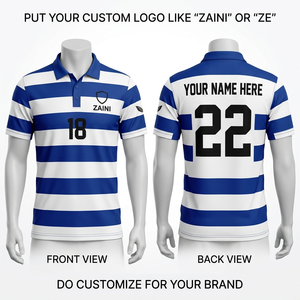 Camiseta de Fútbol Americano para Hombre, 220g, Poliéster Transpirable, Estampado Digital Corto, Azul y Blanco a Rayas, Logotipo Bordado Personalizado del Equipo - Product Image 1