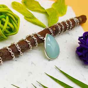 Collar de cadena con bisel de piedras preciosas de Calcedonia Aqua, joyería Bohemia delicada hecha a mano de Plata de Ley 925 para niños - Product Image 4