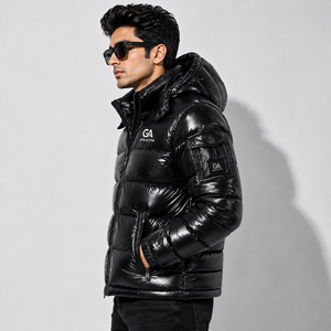 <b>GYM</b> ACTIVE Men's Glossy Hooded Fleece Lined Puffer <b>Jacket</b> Winter Warm Quilted Embroidery Casual Outdoor <b>Jacket</b> Custom Logo OEM - Product Image 5