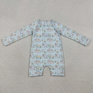 Maillot de bain une pièce bleu à manches longues avec fermeture éclair et motif chien pour bébés garçons - Product Image 1