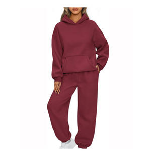 Conjunto deportivo informal de algodón de color sólido con capucha, estilo oversized, para mujer. - Product Image 1