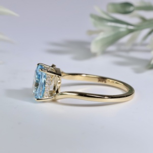 <b>Cushion</b> Cut Blue Lab Grown <b>Ring</b> Sparkling Diamond Paved Butterfly Accent And Floral Petal Cluster Motif Solitaire Bypass <b>Ring</b> - Product Image 4