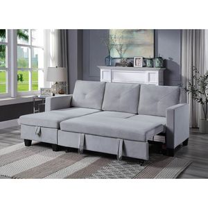 Nova 82.5\" Light Gray Velvet Reversible Sleeper Sectional <b>Sofa</b> <b>with</b> <b>Storage</b> Chaise Comfortable <b>Sofa</b> <b>Beds</b> Product - Product Image 3