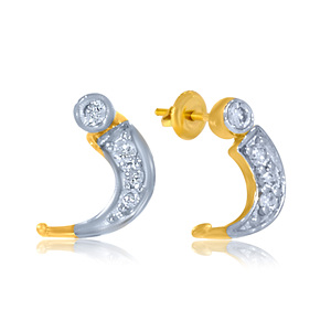 Pendientes de Diamantes de Media Luna en Oro Amarillo, Corte Brillante Redondo, Diamantes Naturales, Diseño Minimalista - Product Image 3