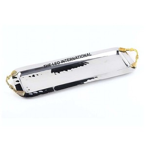 <b>Dinner</b> Table Accessories Serving Metal <b>Tray</b> Stainless Steel & Brass Silver Finishing With Handles For Home Kitchen - Product Image 1