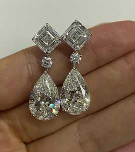 Moissanite 1CT Asscher & 3CT Pear Cut Diamond <b>Dangle</b> Drop <b>Earrings</b> For Women's 925 <b>Silver</b> Proposal Jewelry for Engagement Gift - Product Image 1
