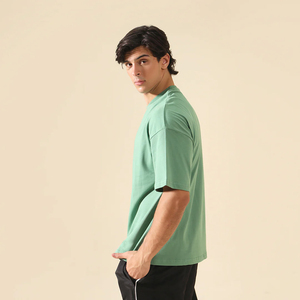 Men's <b>Green</b> O-Neck Short Sleeve T-Shirt Solid Color Casual Knitted Jersey Blank Design - Product Image 3