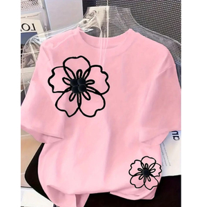 T-shirt à manches raglan blanc et rose pour femme avec imprimé 80, col rond, coupe décontractée, jersey en coton, manches courtes, toutes saisons - Product Image 3