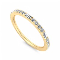 Bague de mariage demi-éternité en or jaune avec diamants naturels taille baguette certifiés IGI, pierres latérales taille baguette brillantes