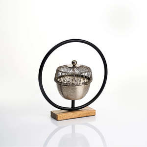 Decorative Black Metal Bakhoor Incense <b>Burner</b> on Stand with Wooden Base Luxury <b>Oud</b> <b>Burner</b> for Home Hotel Majlis Decor - Product Image 2