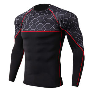 Haut de sport unisexe à manches longues, compression, anti-UV, bleu, séchage rapide, 120g polyester/coton, imprimé numérique, antibactérien, respirant - Product Image 3