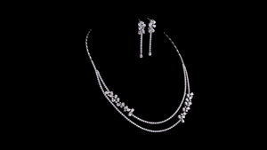 Luxury Bridal Silver <b>Necklace</b> Earring Set | Silver 925 Double Layer Lab Grown Diamond Wedding Jewelry Set for Women - Product Image 2