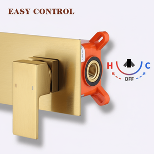 Grifo monomando de latón de 2 orificios para montaje en pared, acabado dorado cepillado, para lavabo de baño y bañera, válvula de paso incluida - No se puede enviar 'w' - Product Image 6