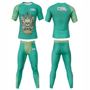Vêtements de compression respirants pour hommes, vente en gros directe d'usine, design personnalisé, impression numérique par transfert thermique, ensemble de rashguard MMA - Product Image 1
