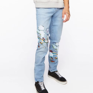 Unique Design Straight Distressed <b>Light</b> Shade Colors Men Jeans High Street Wear Medium Washed Denim Pant with <b>Cheap</b> Price - Product Image 2