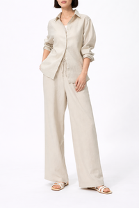 Conjunto de Camisa de Lino y Algodón Casual de Verano para Mujer, Blusa de Manga Larga con Bolsillos y Pantalón Recto de Pierna Ancha, Ropa Relajada - Product Image 5