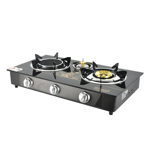 Gmax GL-703BI 3-Burner Gas Stove Wrinkle Painting Body 150mm Infrared Burner 90mm Brass Burner Chromed Pan Support Cooktops - Product Image 3
