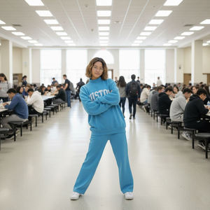 Conjunto de chándal de cuello alto azul brillante para mujer, de forro polar premium de alto gramaje, con sudadera extragrande y pantalones a juego, ropa de descanso - Product Image 1