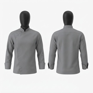 Chaqueta de Chef Unisex Azul Marino, Manga Corta, Cierre de Botones, Popelina de Algodón, Estampado Serigrafiado, Uniforme para Restaurante o Bar, Cómoda - Product Image 1