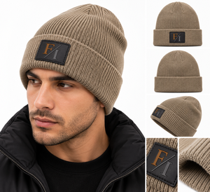 Gorro de Punto Acanalado con Logotipo Personalizado al por Mayor, con Parche de Cuero Grabado, Puño Plegado, Gorro Cálido de Invierno, Unisex, Estilo Urbano, OEM - Product Image 5
